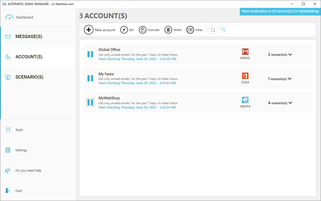screenshot of Automatic Email Manager